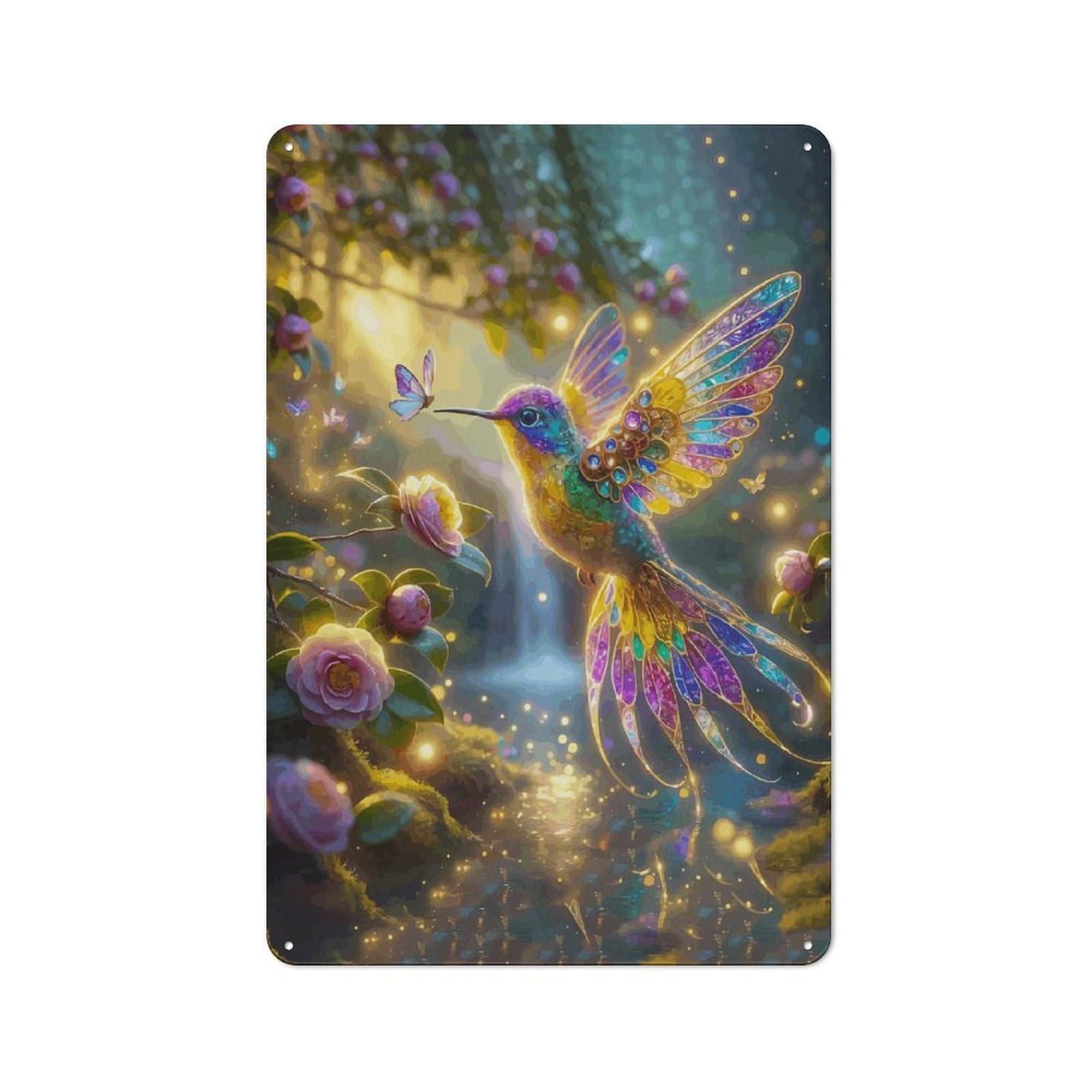 Junmoney Style-12 Metal Plaque 30X20cm With Hummingbird For Hallway Wall, Rustic Decor, A Metal Wall Feature For Hallways And Entrance Areas
