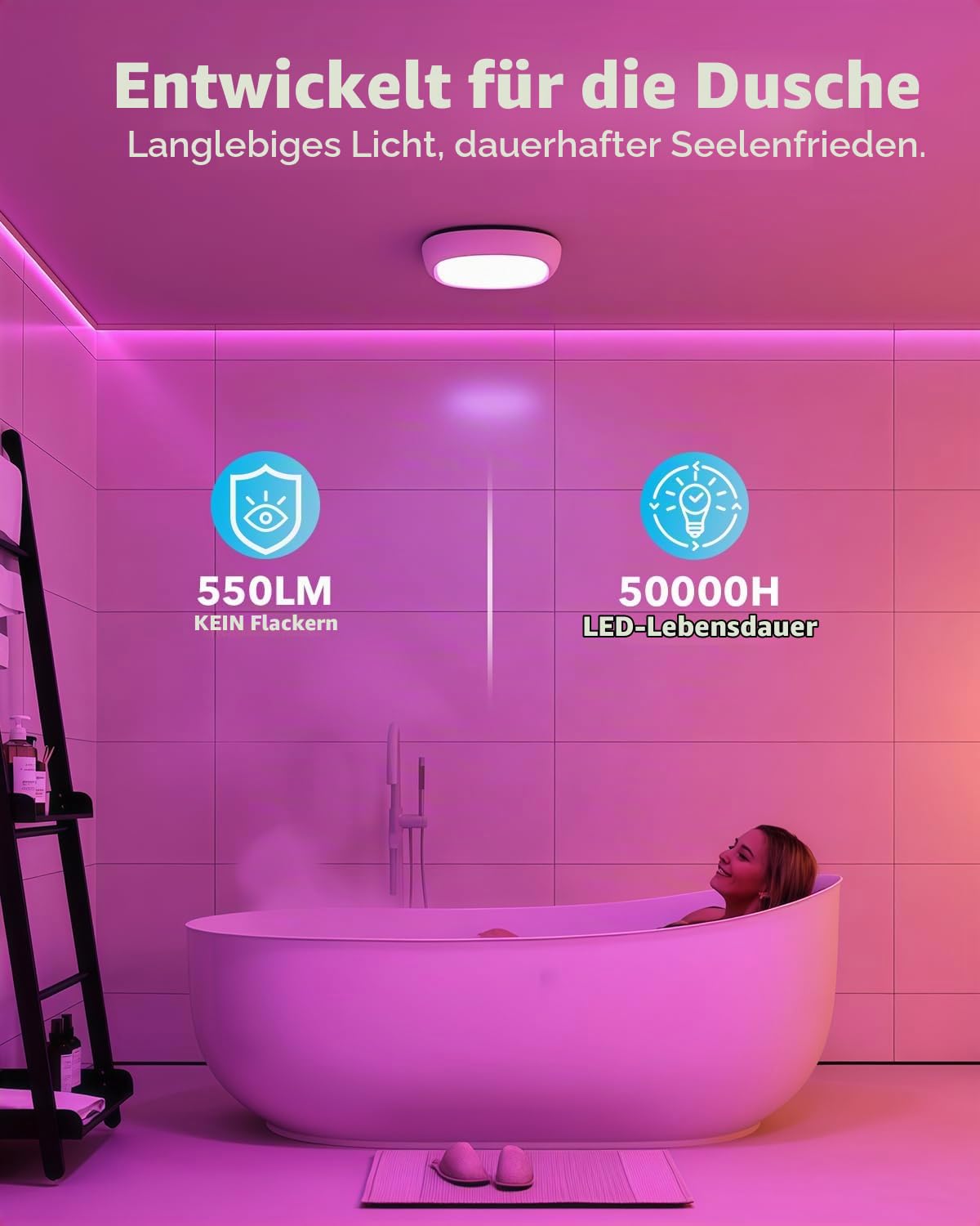 Akku Deckenlampe mit Bewegungsmelder, RGB Dusche Lampe Wasserdicht | 12000mAh, USB Aufladbar, Kellerlampe Ohne Strom, Kabellose Deckenleuchte mit Batterie und Fernbedienung für Innen Garage Bad