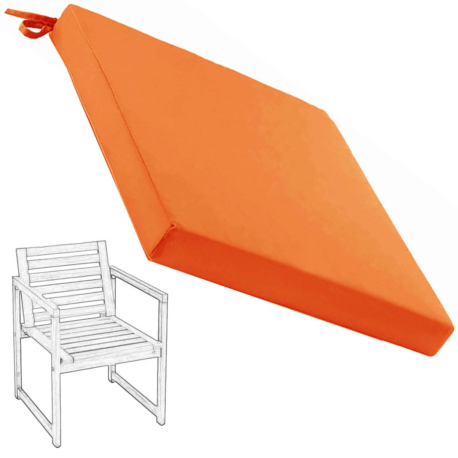 Hoowarm Waterdichte stoelkussens met banden, 40x40, 47x41, 50x50, 60x60 cm vierkante zitkussens buiten, voor eetkamer, kantoor, terras en tuinmeubilair, afneembaar(Orange,35x35x8cm)