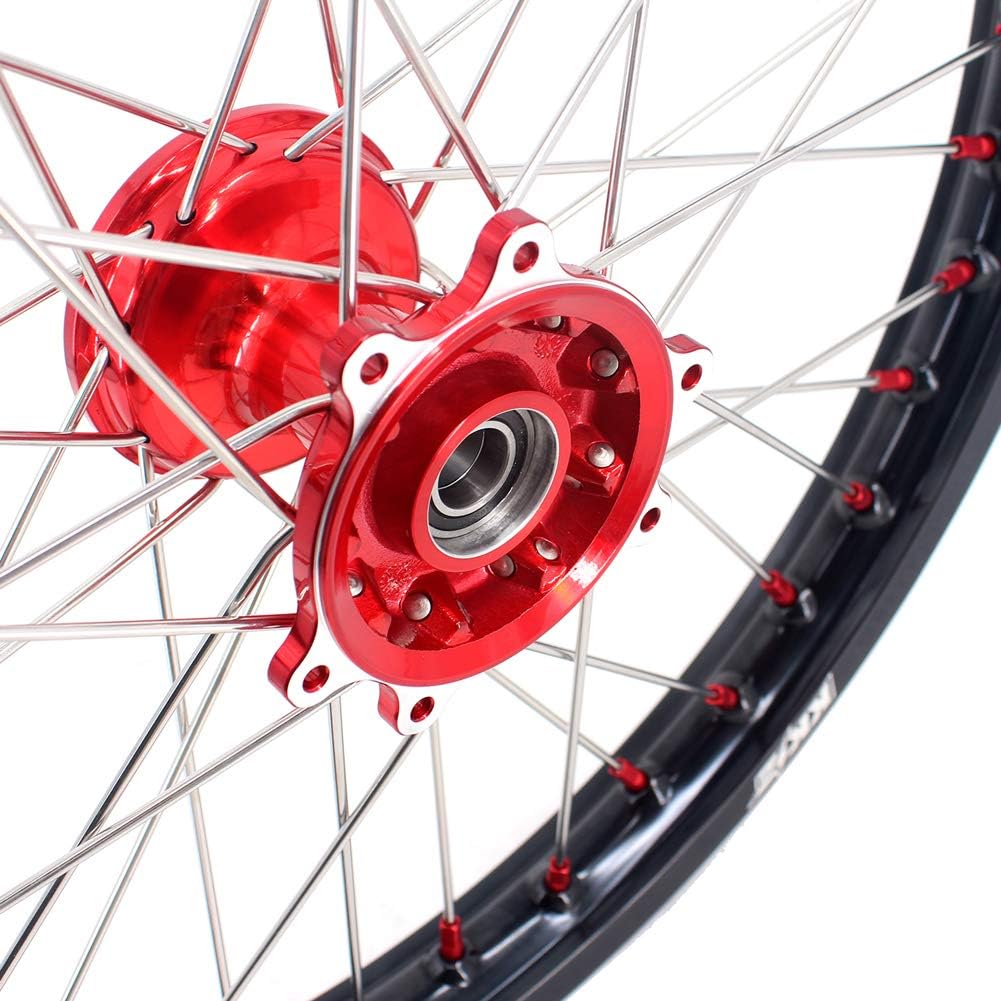 KKE 21-19 Cast Hubs For CRF250R 2014-2023 /CRF450R 2013-2023 /CRF450L 2019-2023 CRF450RL MX Wheels Rims Red Alloy Nipples