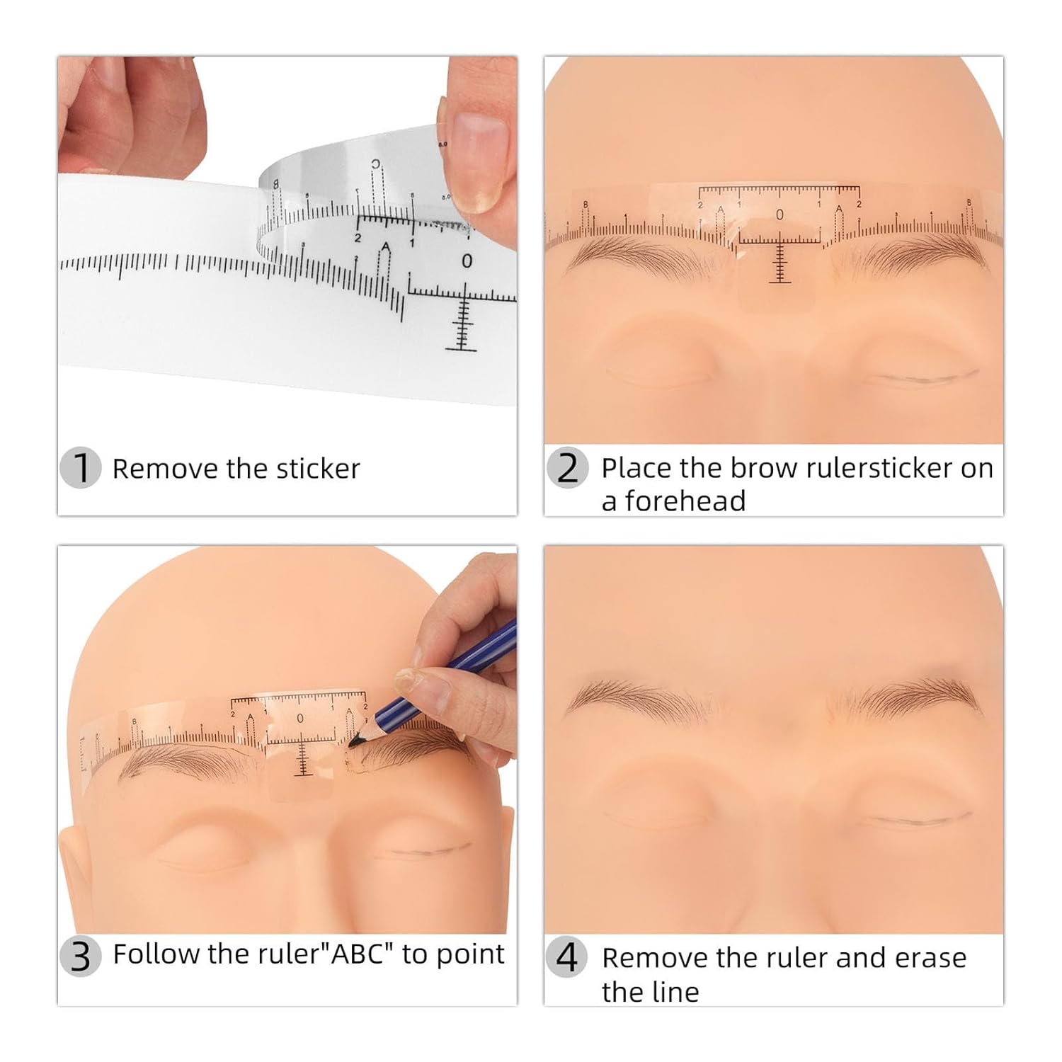 100pcs Disposable Brow Ruler, Transparent Scale, Microblading Eyebrow Stickers, Adhesive, Symmetrical Eyebrows