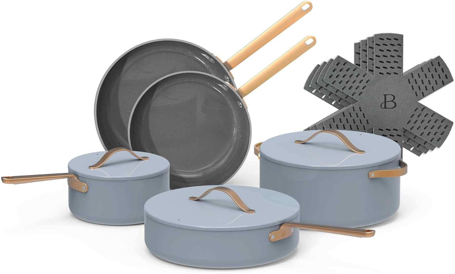 12pc Ceramic NonStick Cookware Set, Black Sesame by Drew Barrymore (Color