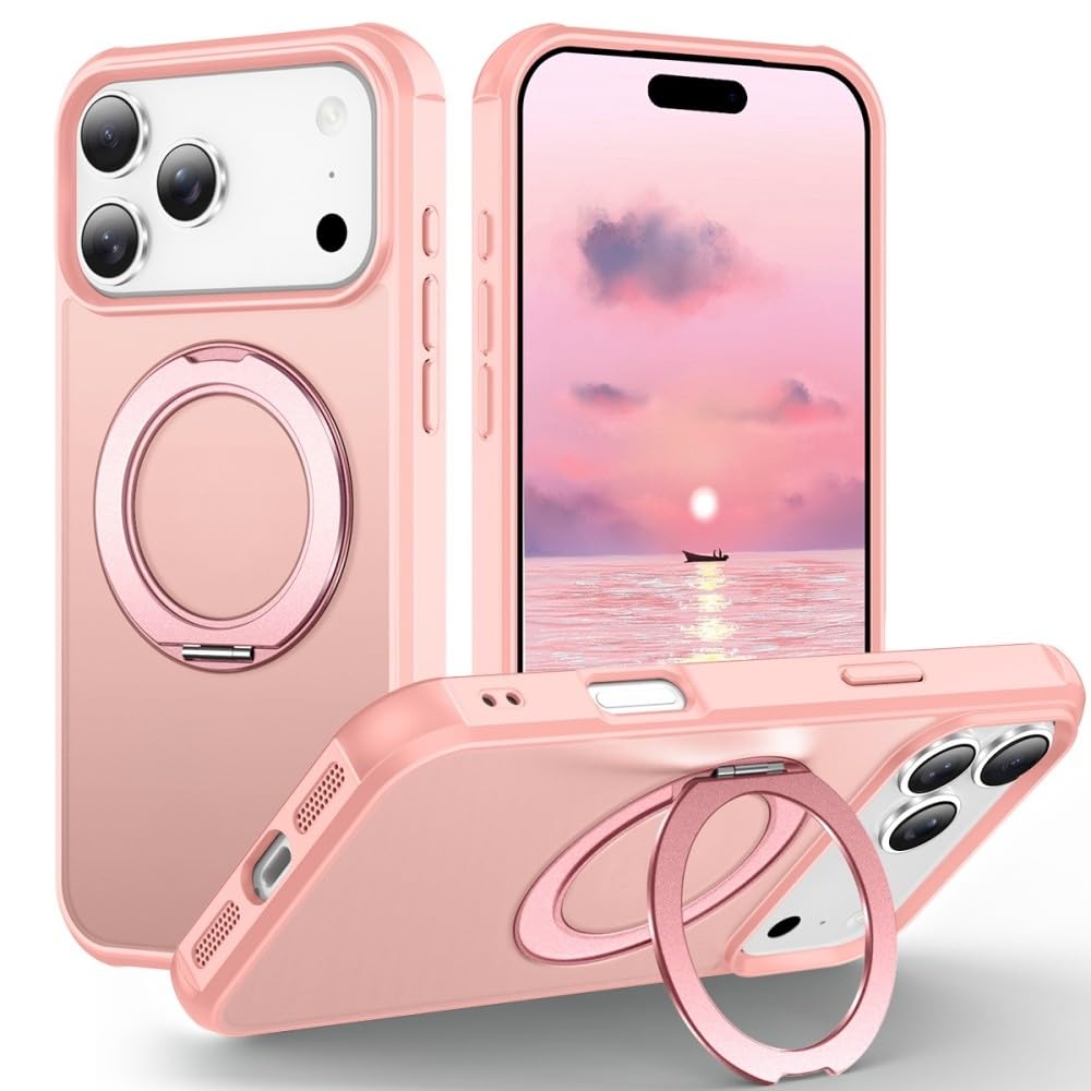 Étui iPhone 17 Air rose antichoc bague rotative 360 degrés - 5