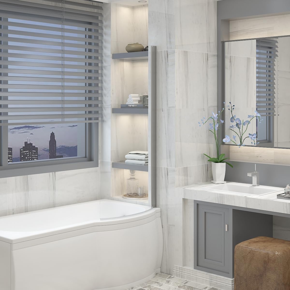 Aquariss Chrome 715x1400mm Pivot Curved P Shape Bath Screen Panel