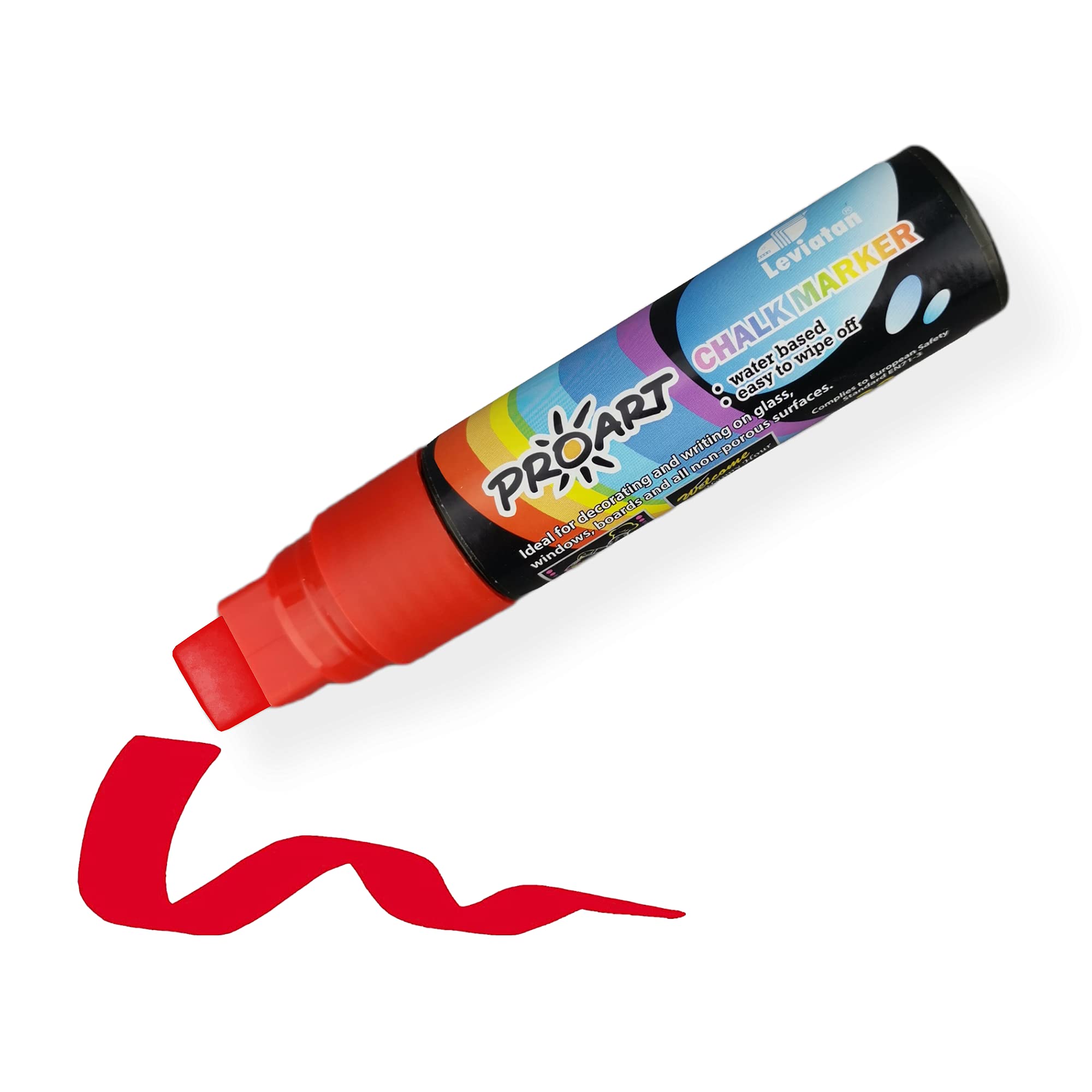 LEVIATAN Washable Blackboard Marker | Dry and Wet Wipe Chalk Pen | 15 mm Wipeable Marking Pen | for Restaurants, Pubs, Offices | 28 g - Red