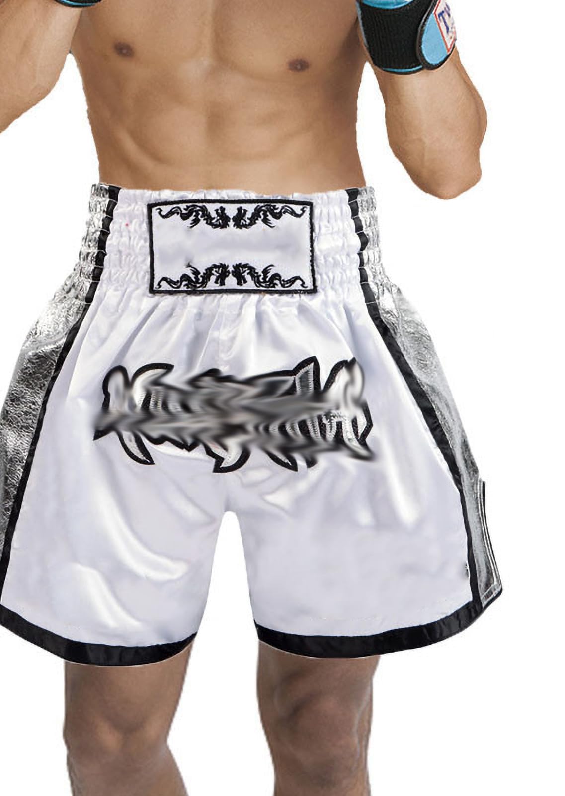 THE WHITE SHOP Muay Thai Shorts-Short MMA Shorts for Training & Kickboxing – BJJ, Boxing, Grappling & Combat Sports Fighting Shorts for Martial Arts, Cage Fight, white/XL