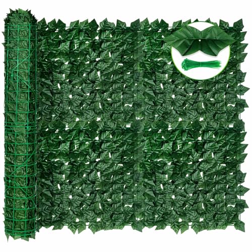 KASZOO Artificial Ivy Privacy Fence Screen 12040 - UV-Anti Dense Faux Ivy Greenery Backdrop Fence Panels for Patio Balcony Garden Backyard Indoor Outdoor Decor