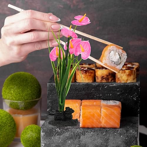 Miniatura 6 de Hemoton Japandi Decor - 4 mini flores artificiales decorativas para el hogar, boda, sashimi, plato de sushi, jardín, pecera, paisaje, mesa,