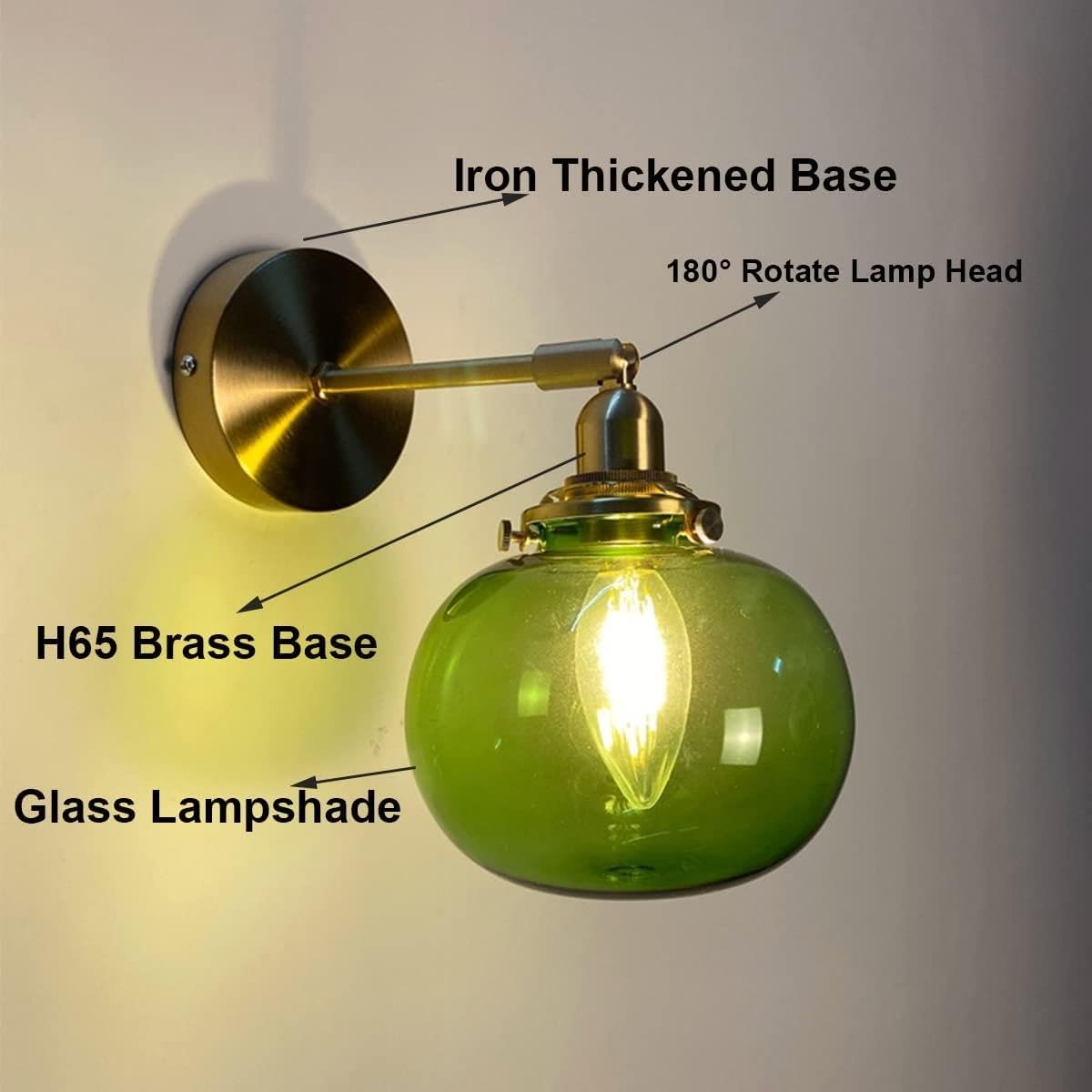 Lampada da parete moderna industriale verde, applique con paralume sferico in vetro a 1 luce, illuminazione vintage for casa di campagna, ristorante, caffetteria