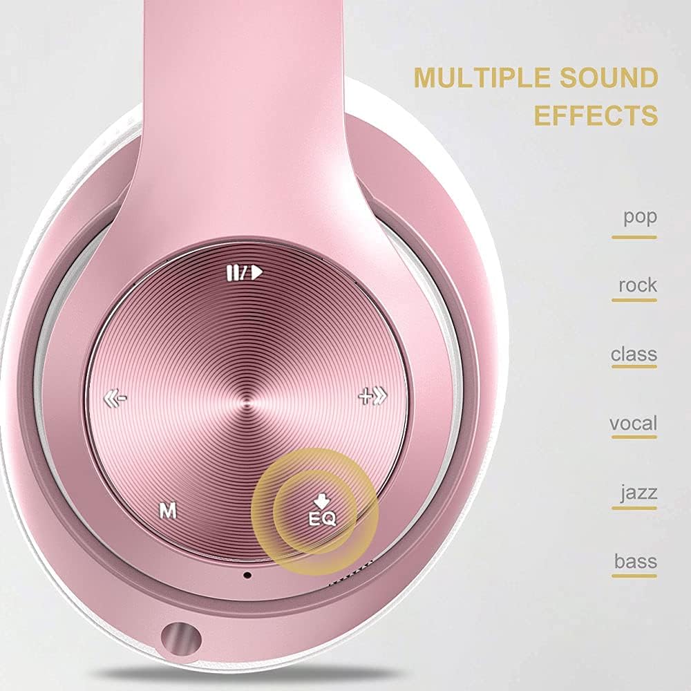 9S Bluetooth Over-Ear Headphones, CVC 6.0 Noise Cancelling Mic, 60 Hrs Playtime, Hi-Fi Stereo Deep Bass, Foldable, Rose Gold