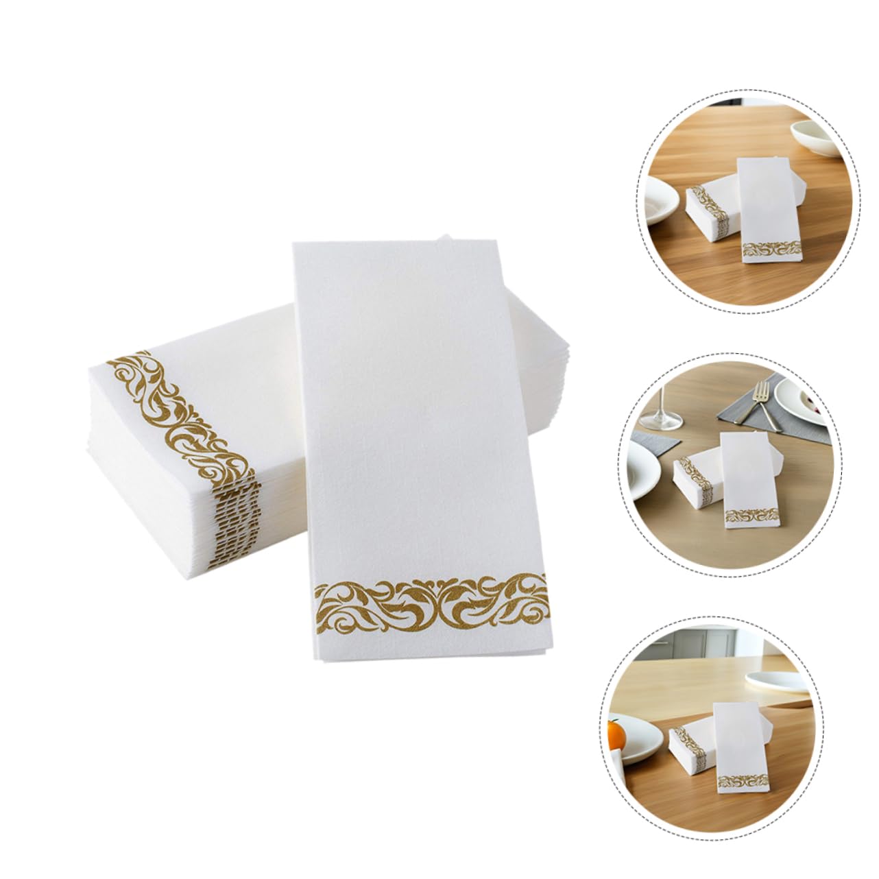 Anneome 75 Stück Fach Gefaltete Bedruckte Papier Servietten Staubfrei Europäischer Stil Vielseitig für Hochzeiten Formelle Dinner und Bbqs Goldene Muster