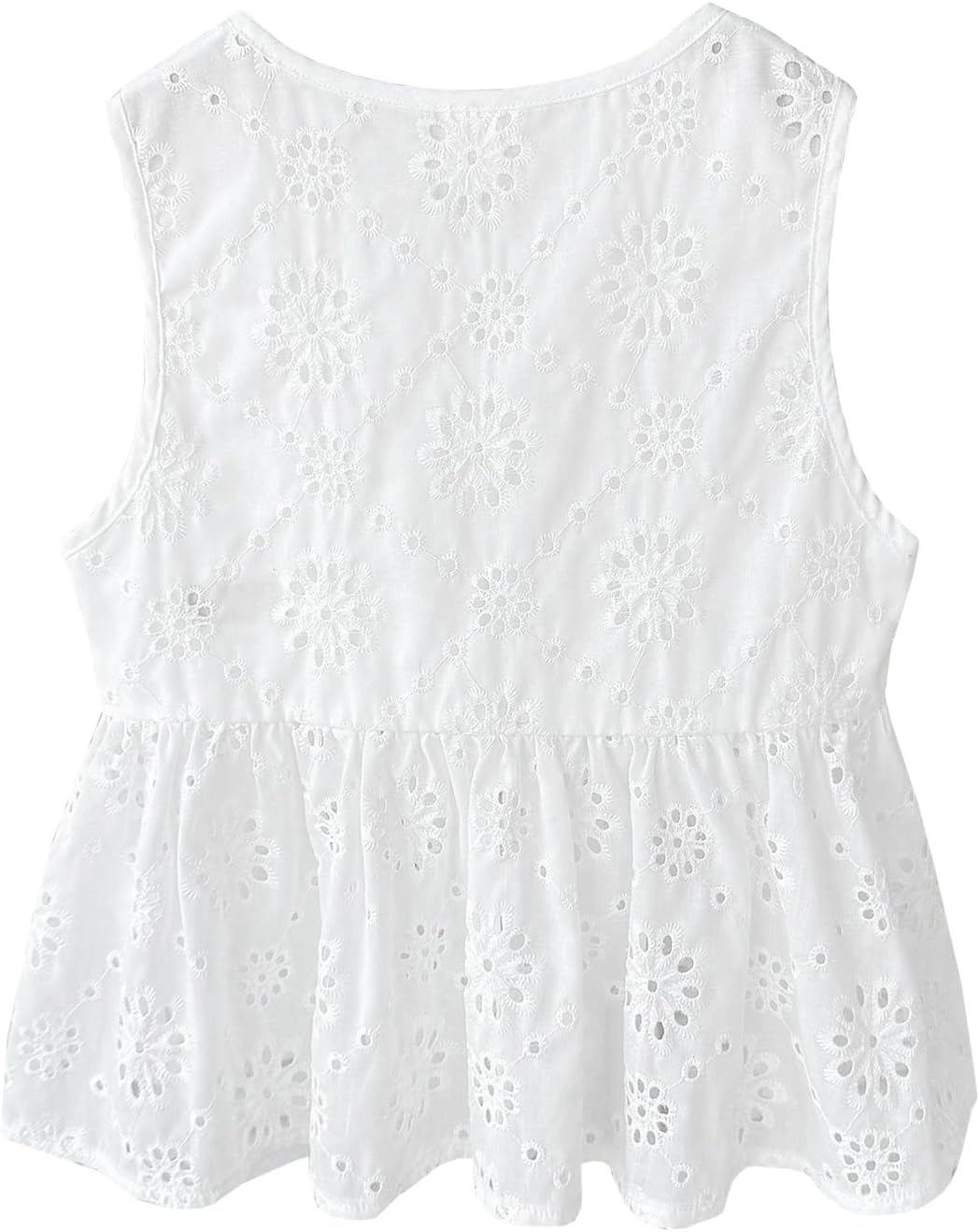 Girls Tank Tops Eyelet Embroidery Sleeveless Top Bow Ties Peplum Tank Blouse - Image 2