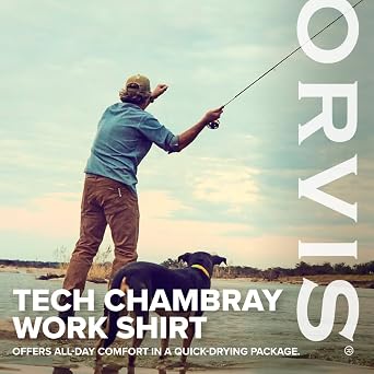 Orvis Tech Chambray Long Sleeve Men's Work Shirts - Lightweight Quick-Drying UPF 40 Chambray Fabric Casual Men's Shirts - Tall, Black - Medium