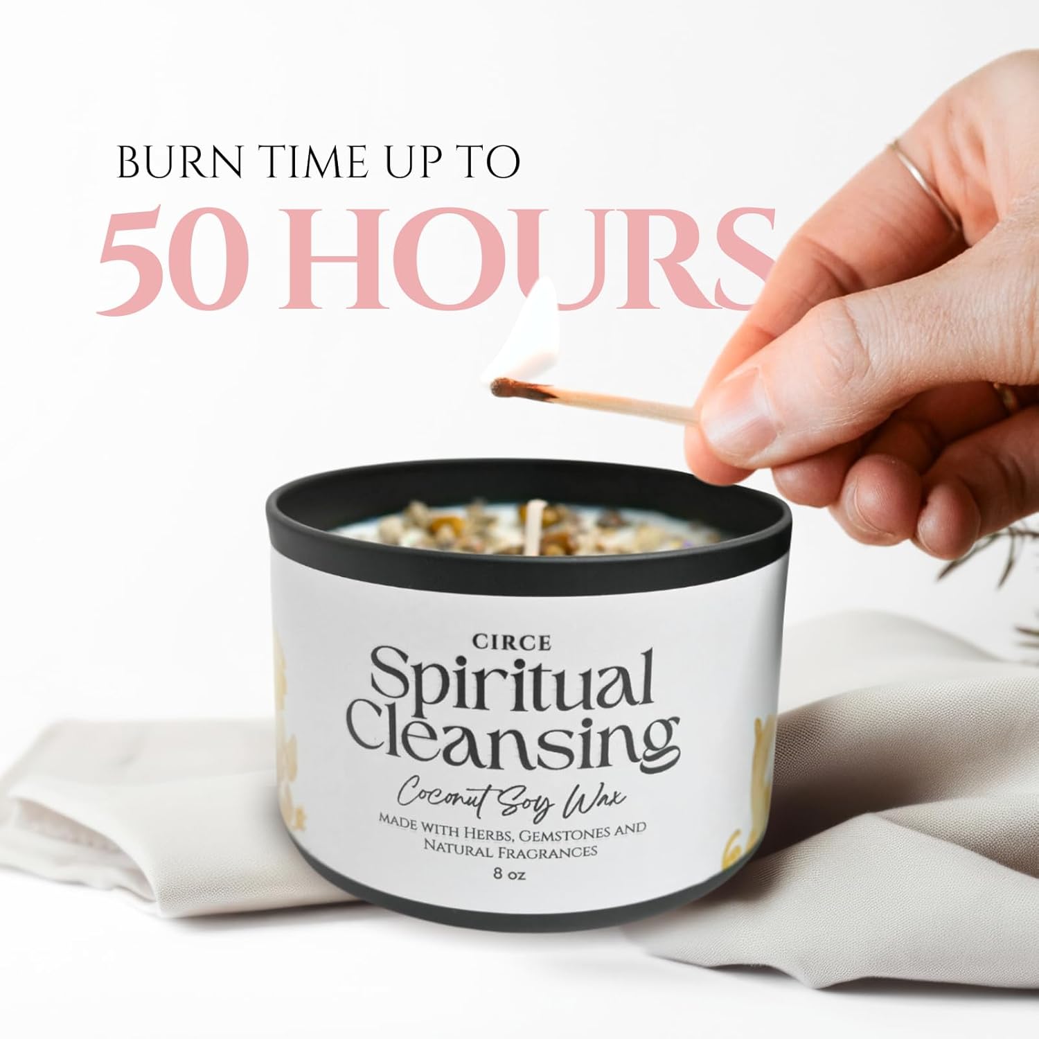 Circe Spell Candle “Spiritual Cleansing” Coconut Soy Wax Candle Jar– Premium Hand Poured & Long Burning– Herbs, Crystal & Natural Fragrance Oils- Clearing, Protection & Grounding- Self Care, Gift- 8oz - Image 4