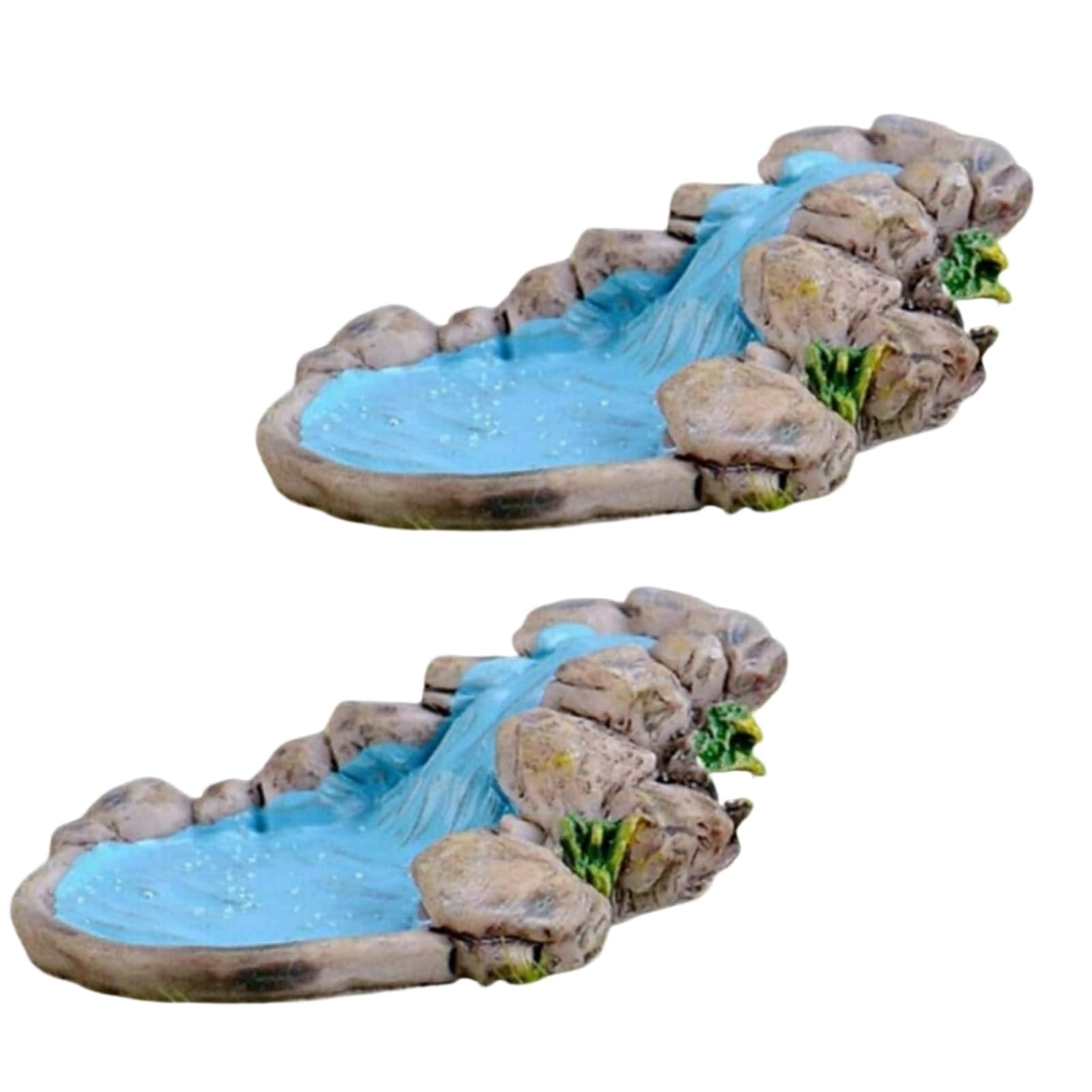 2Pcs Blue DIY Miniature Mini Water Pool Fairy Garden Lawn Ornament for Mountain Dollhouse Decor Craft Outdoor Statues Antique European Village Character and Manor Style