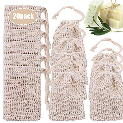 20 Pack Mesh Soap Pouch, Natural Sisal Soap Bag Handmade Soap Saver, Premium Soap Sock Soap Packaging, Soap Exfoliating Bag with Drawstring Pouch for Shower Bath
