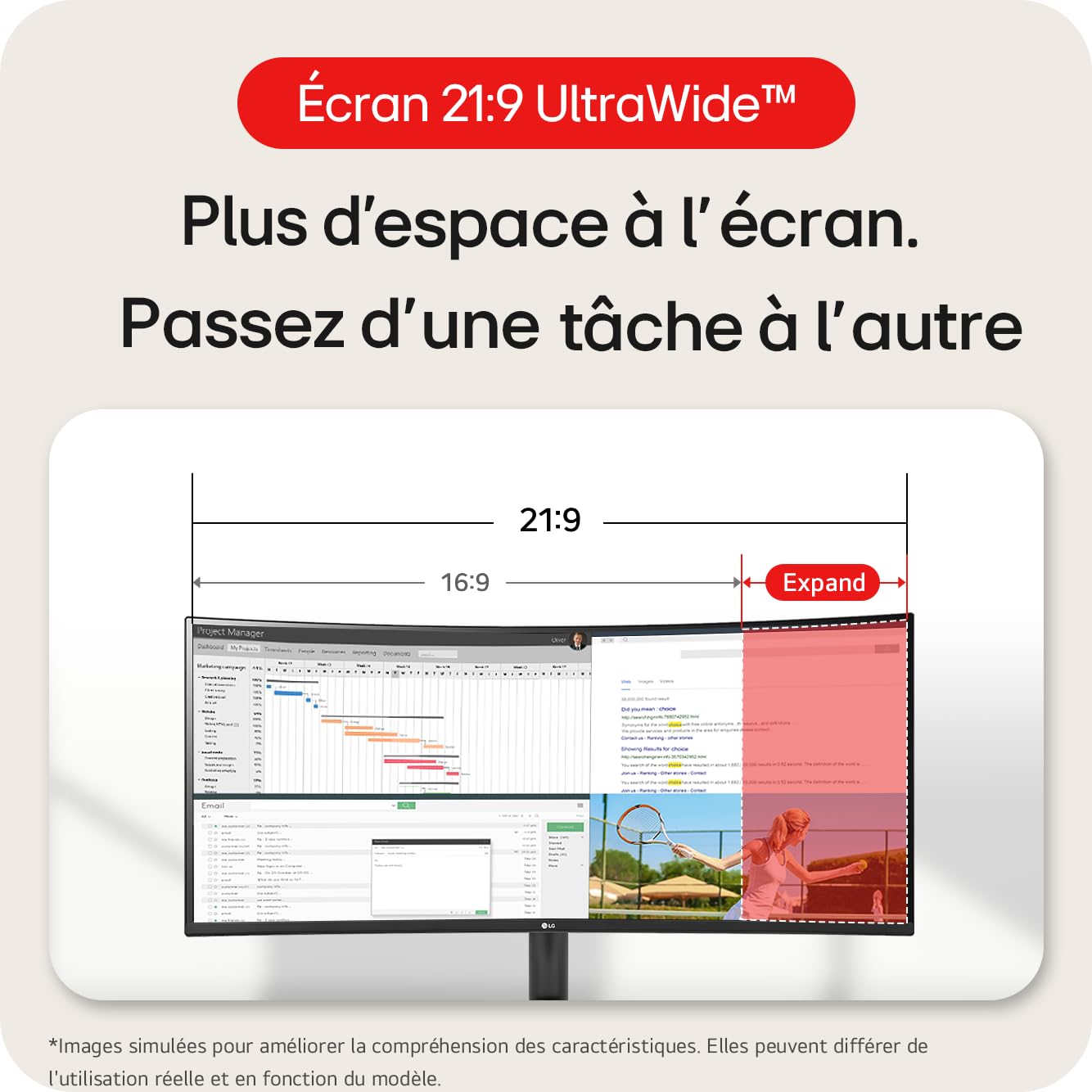 LG UltraWide 34WR50QK-B 34" Ultra Large PC Display - Rozdzielczość panelu VA QHD (3440 x 1440), 5ms GtG 100Hz, HDR 10, sRGB 90% (CIE1931), przechylny, tryb portretowy