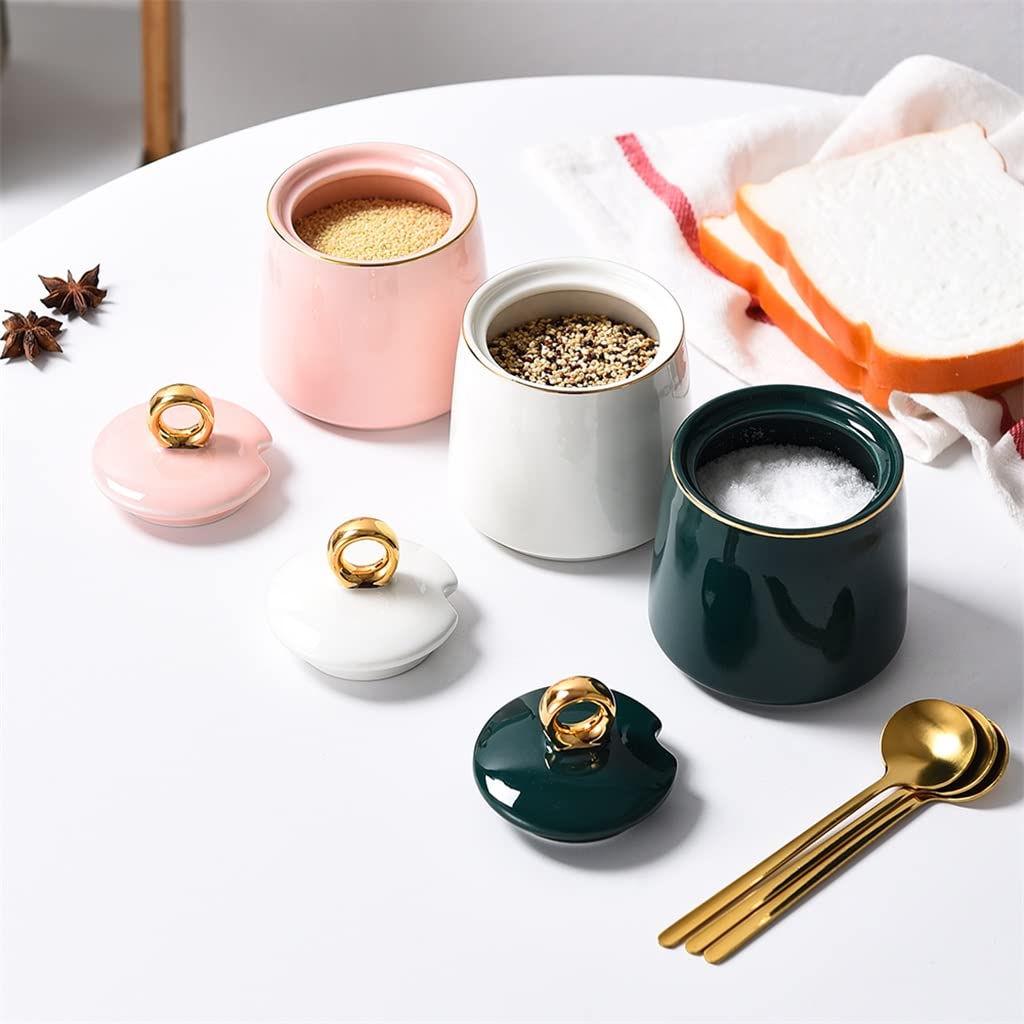 Sucrier en céramique avec Couvercle et cuillère pour la Maison et la Cuisine (Couleur:A,Taille (A comme Le Montre l'image)