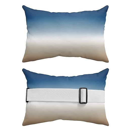 Gehucoxee Outdoor Chaise Lounge Head Pillow, Ombre Color Throw Pillow Soft Lumbar Pillows with Elastic Straps and Insert, 2 Pack Headrest Cushion for Patio Pool Beach 11x16 Khaki and Aqua Painting