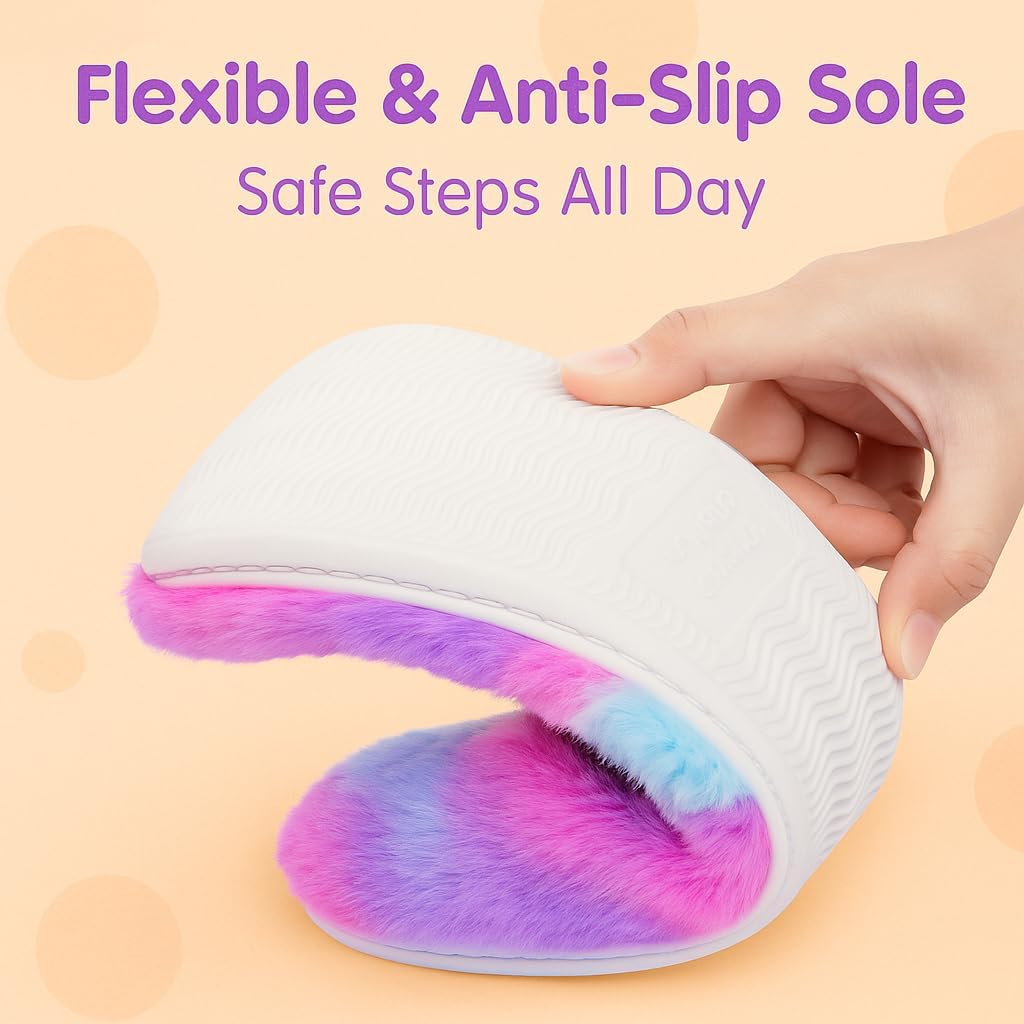 Girls Plush Faux Fur Slip on House Slippers Clog with Memory Foam - Bedroom Slippers Outdoor Indoor Faux Fur Lined - Image 5