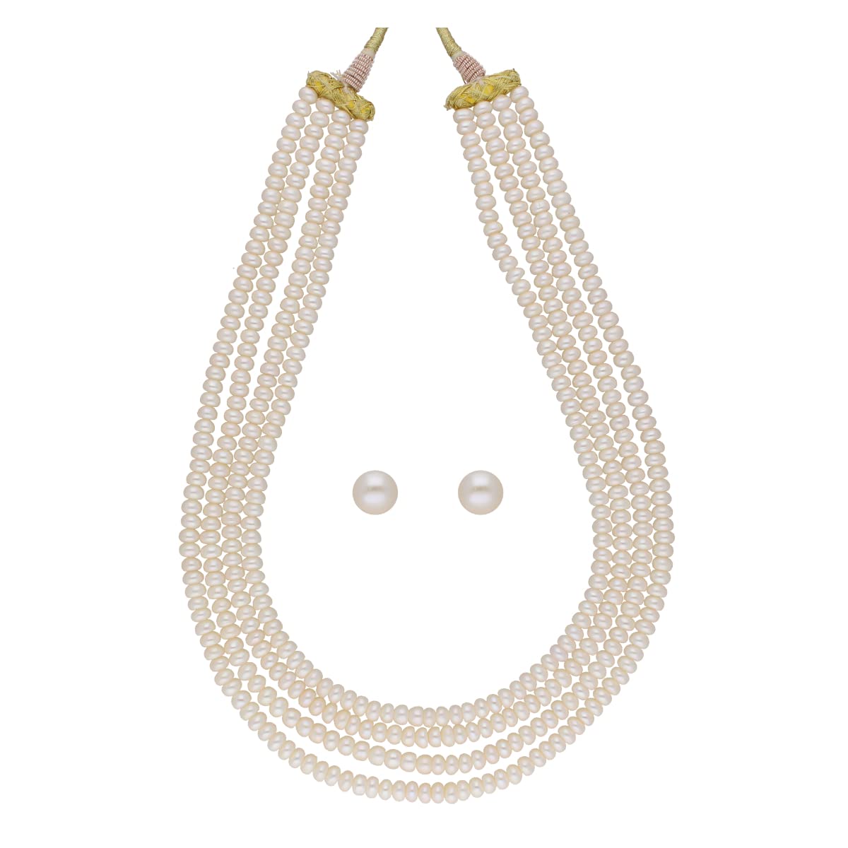 Sri Jagdamba Pearls womens, Akshara 4 Lines Pearl Necklaces Medium,White