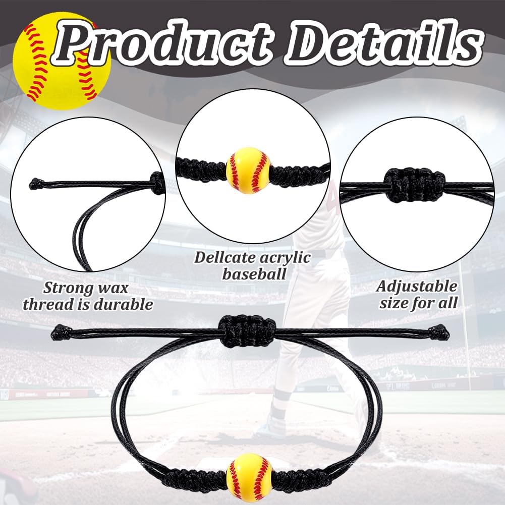 60 Sets Sports Charm Bracelets, Adjustable Sports Party Favors Charm Bracelets Baseball Bracelets with Inspirational Cards for Sports Party Favor Team Group Player Gifts