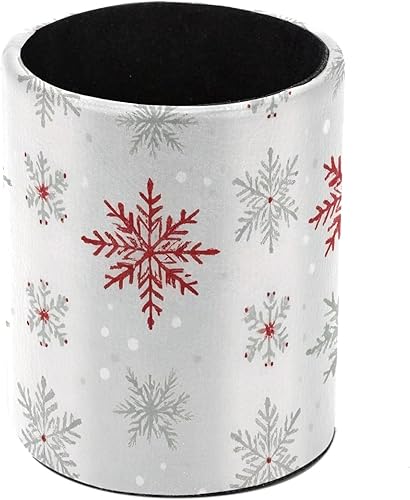 Organizador de bolígrafos de escritorio de copos de nieve blancos y rojos, soporte para brochas de maquillaje, soporte para lápices para escritorio,