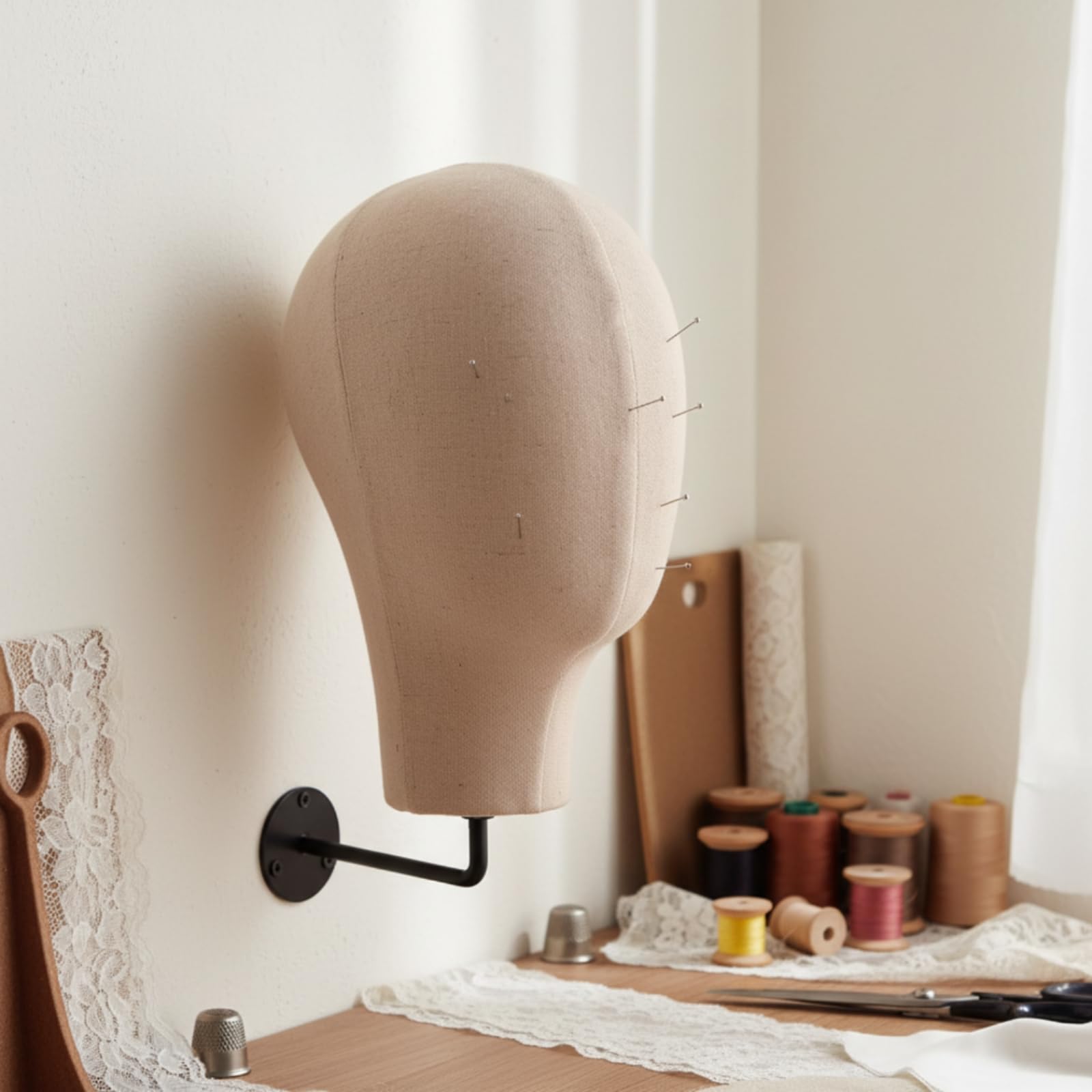 Harilla Hutständer Schaufensterkopf Perückenhalter Kopfmodell mit Formstabilem Polyurethan Kern Und Leinenbezug zur Sicheren Fixierung für Styling Schminktisch Fotostudio