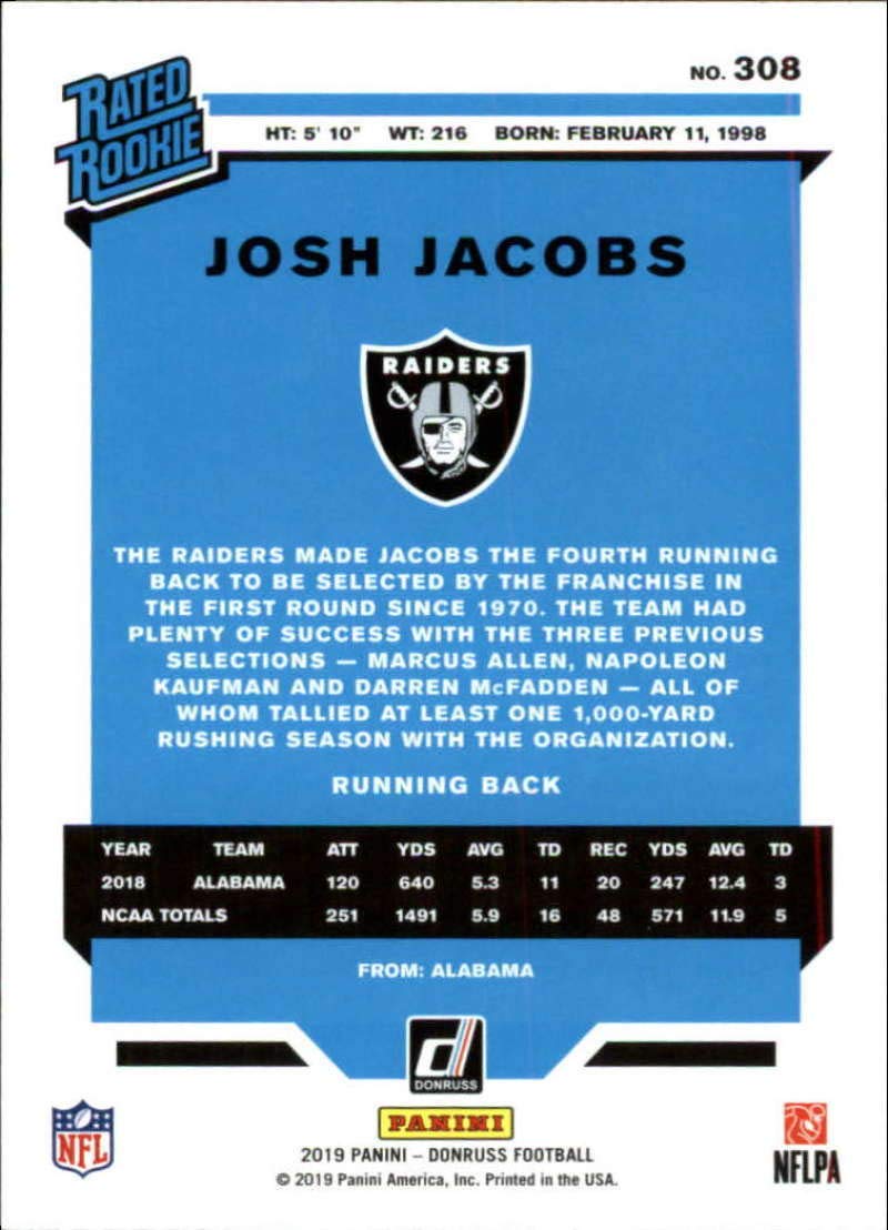 PANINI NFLカード DONRUSS ELITE JOSH JACOBS OAKLAND RAIDERS 68/75 #TC-JJ1 送料無料 中古 IT1 PANINI NFLカード DONRUSS ELITE JOSH JACOBS OAKLAND RAIDERS