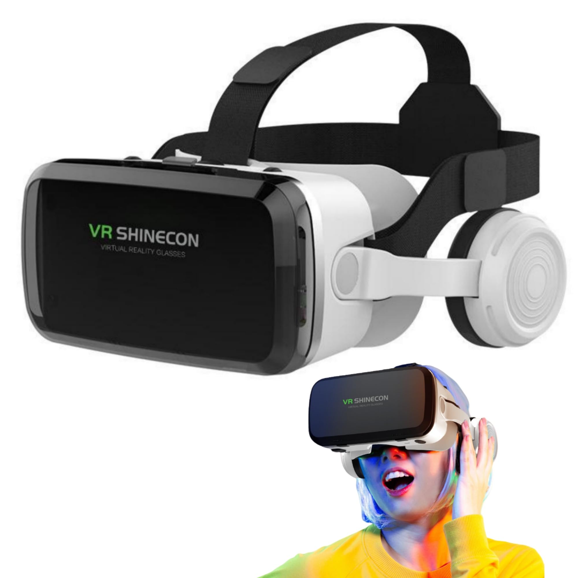 Auriculares de realidad virtual, auriculares VR con auriculares Bluetooth para iPhone 16, 15, 14, 13 Pro Max +, VR para Galaxy S24, S23, S22, ETC de 5 a 7.2 pulgadas, gafas de realidad virtual