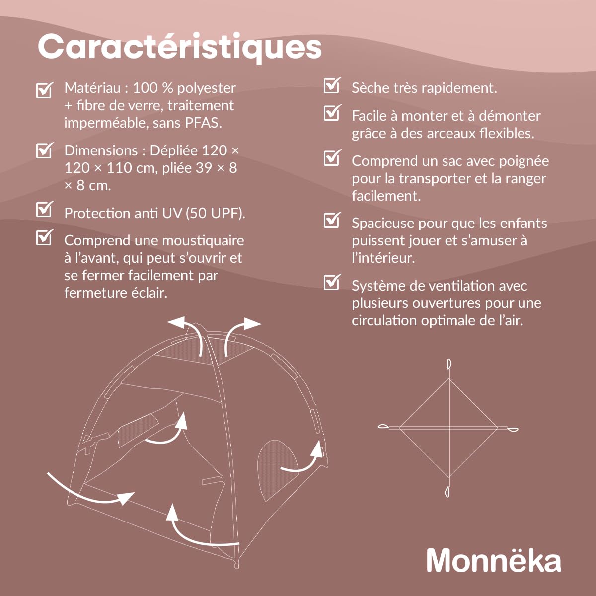 Tente de Plage pour Bébés UPF50+ avec Moustiquaire | Whale Pink