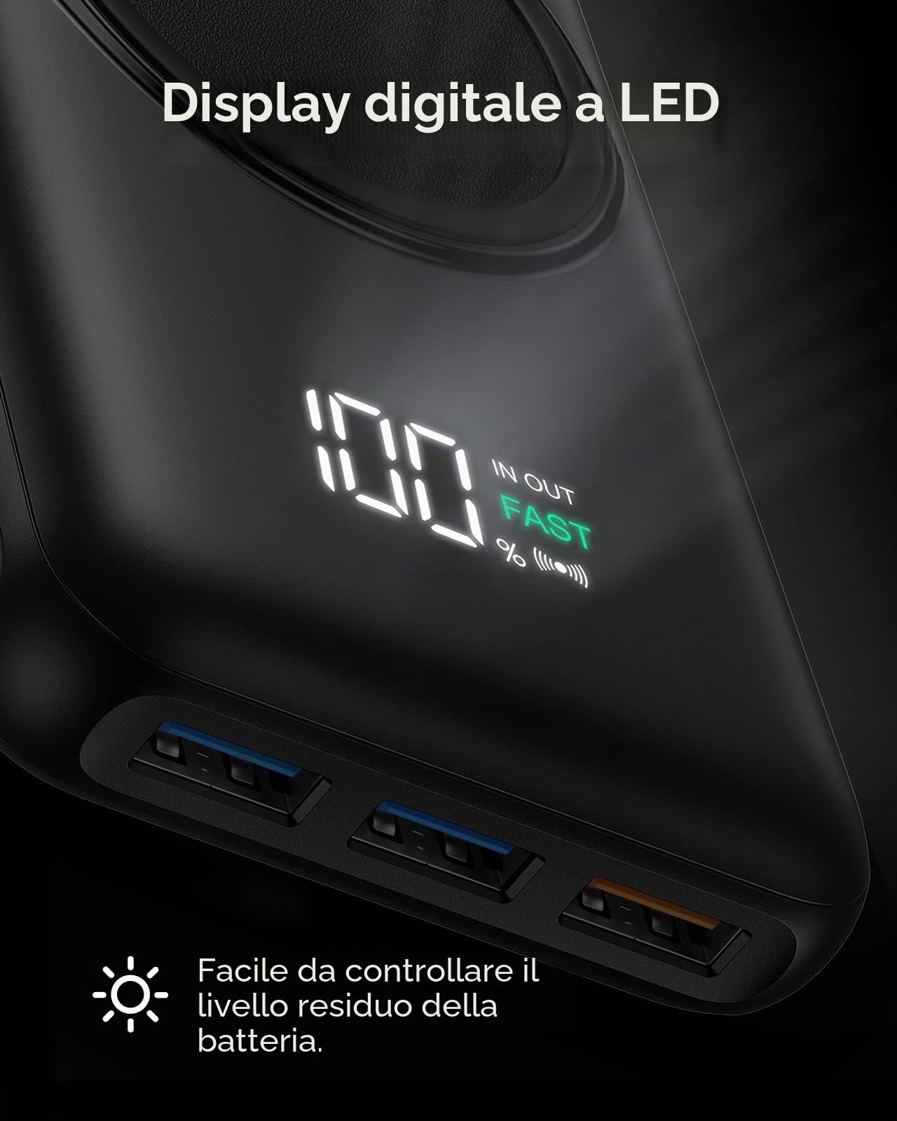 Charmast Power Bank, Powerbank wireless da 20000 mAh, ricarica induttiva, 22,5 W PD/QC 3.0, batteria esterna per cellulare con display a LED, compatibile con iPhone 17, 16, 15, 14, 13, 12 Pro Max