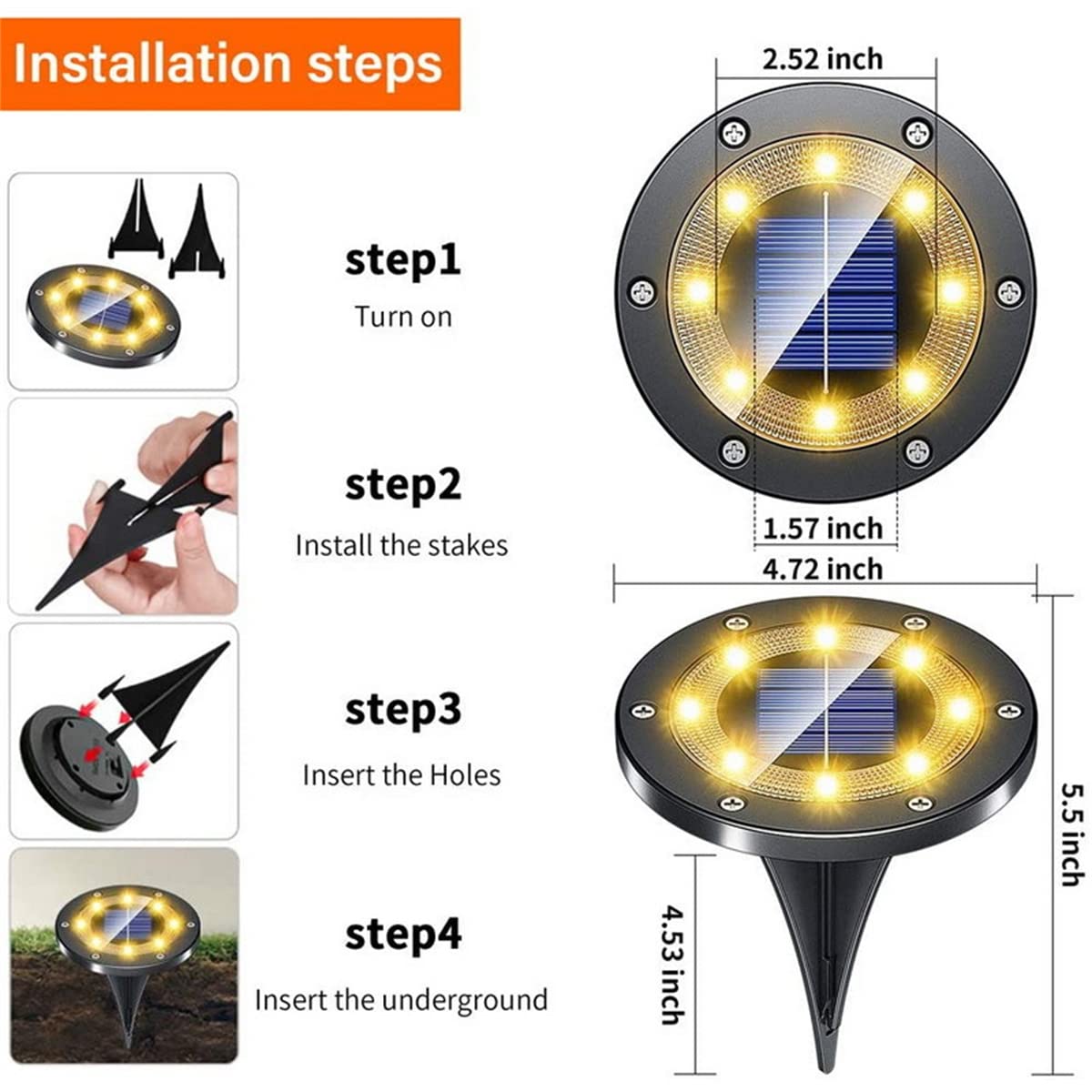 Luci a terra solare, 8 luci da giardino a LED per patio luci a terra per esterni paesaggistica per prato patio percorso cortile ponte