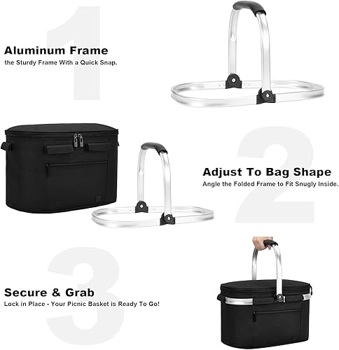 Miniatura 40 de ALLCAMP Cesta de pícnic, 2 cajas de hielo incluidas con enfriador aislado de 32 litros, cesta de picnic plegable gruesa con cestas extraíbles y