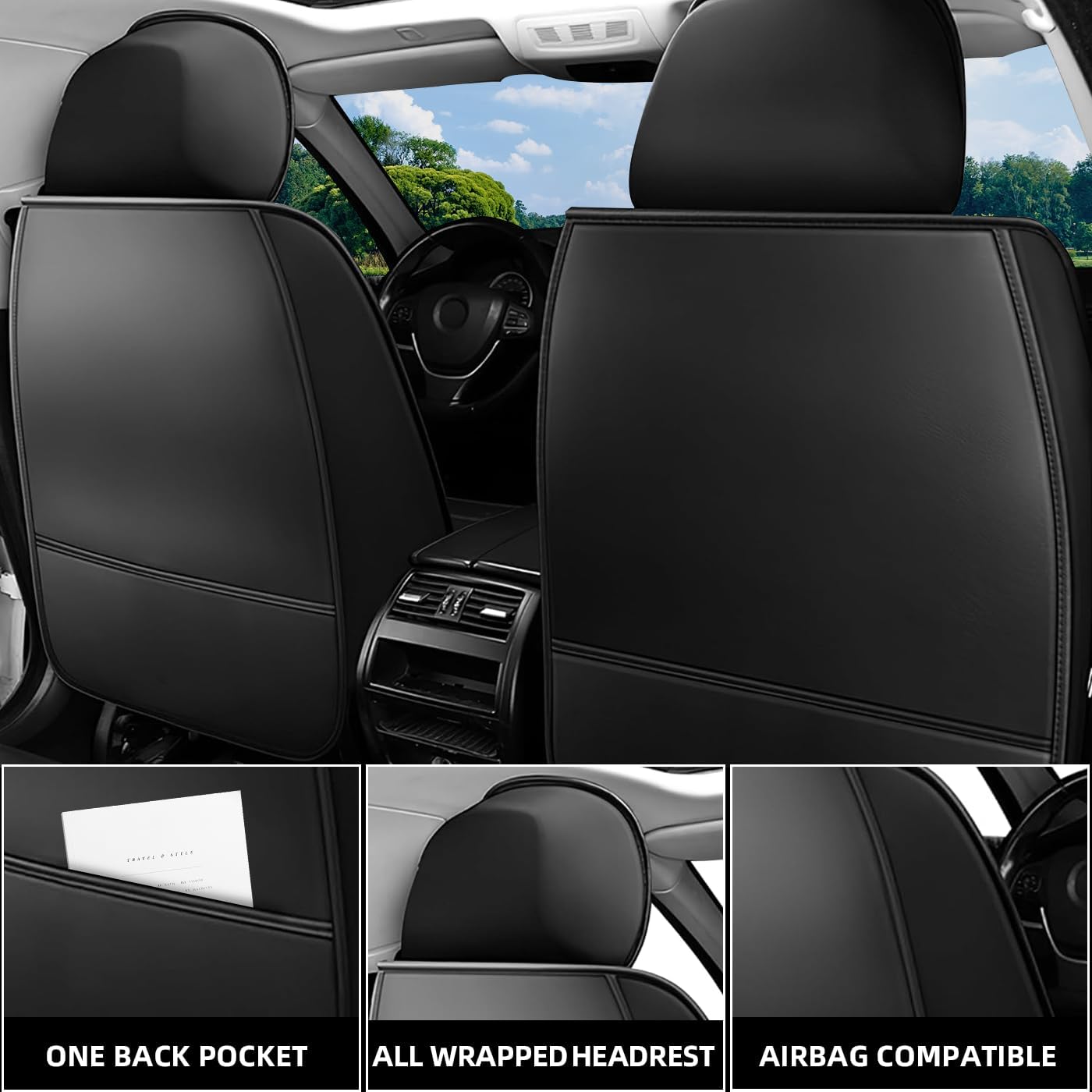 Leather Car Seat Cover Anti-Slip Fit for Toyota FJ Cruiser 2002-2024,5 Seat Covers Waterproof Leatherette in Automotive Accessorie Full Set with Pillow Black White