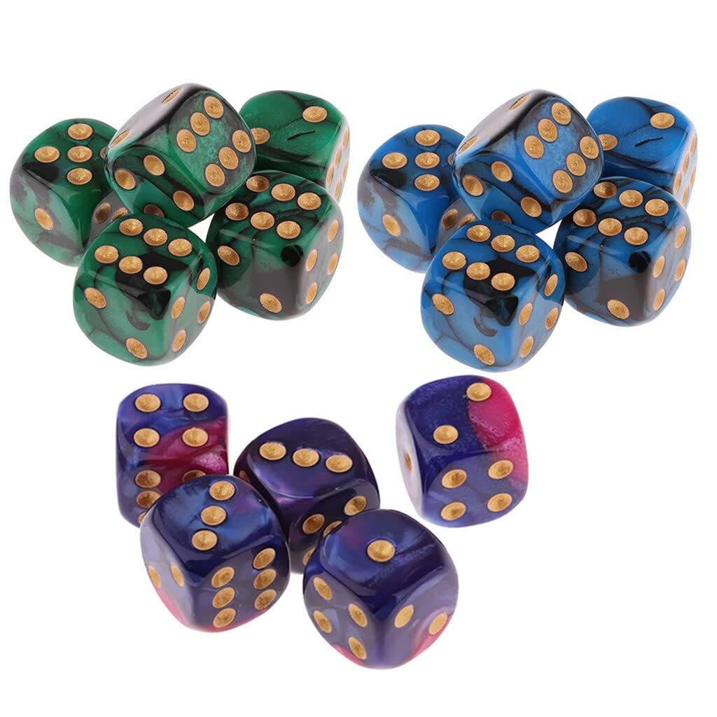 HXSCOO 15Pcs New Bright Colors 6 Sided Dice Round Corner Pearl Dices 16mm Playing Table Game Casino Entertainment Supplies