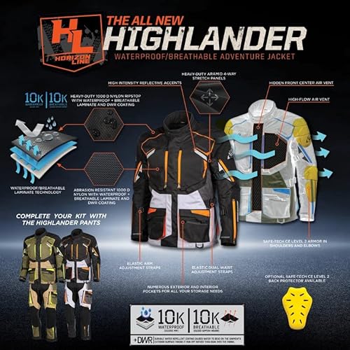 Tourmaster Highlander Jacket - Waterproof, Abrasion-Resistant, And Thermally Insulated, With Ce Level-2 Safe-Tech Armor And Multiple Pockets For Adventure Touring And Motorcycling #TOP3