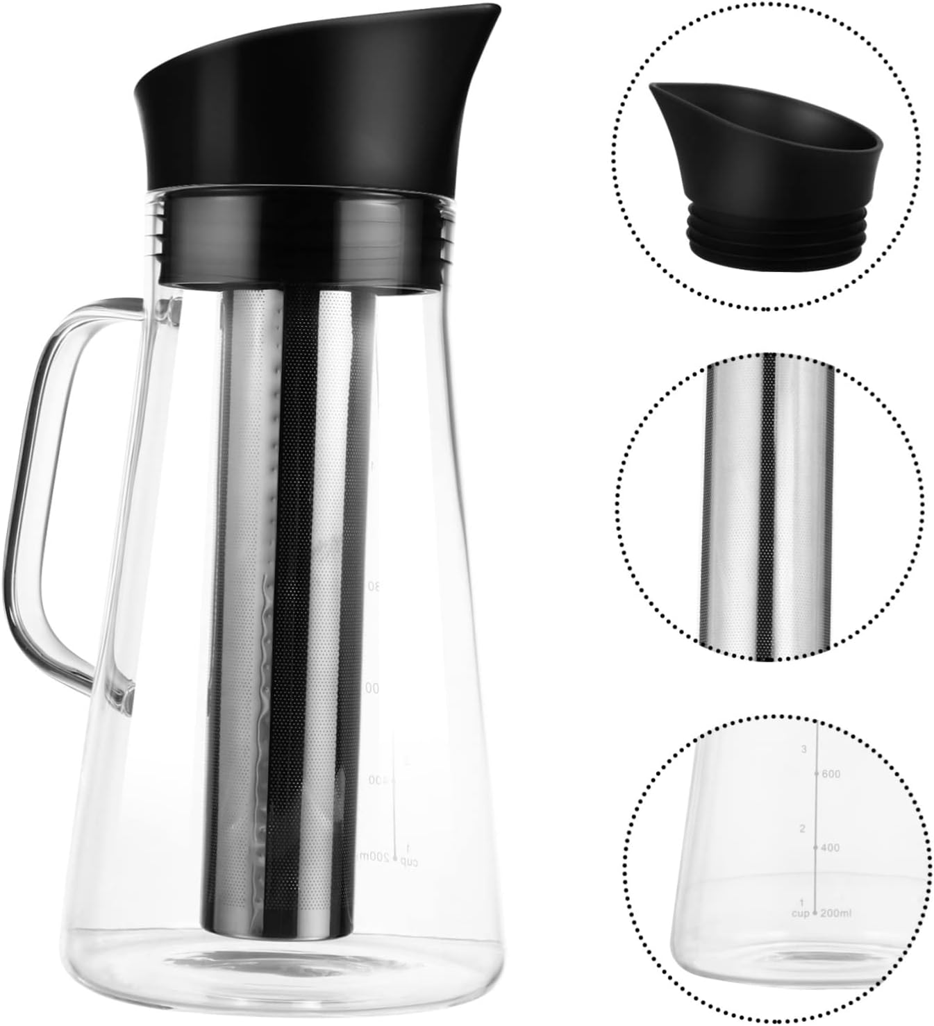 Ipetboom Large Capacity Glass Coffee Pot with Filter Heat Resistant Borosilicate Teapot for Coffee and Tea Brewing Portable Cold Brew Maker Design