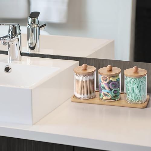 Miniatura 5 de Qtip - Dispensador de soporte para boticario con tapas, soporte de bola de algodón acrílico, tarros de boticario, dispensador transparente para