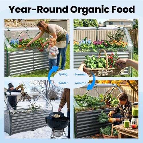 Image of Quictent Raised Garden Bed Galvanized Raised Beds for Gardening Vegetables with Cover 6x3x2 ft Tall Metal Planter Box Outdoor Use (Clear)