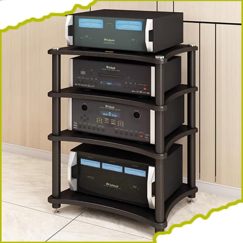 Stojak Na Sprzęt Hi-Fi Z Drewna, 24-Calowa Szafka Stereo, Stojak Na Sprzęt Hi-Fi, Stojak Na Wzmacniacz, Stojak Na Sprzęt Audio-Wideo, Czarny, 85 Cm/33,4 Cala