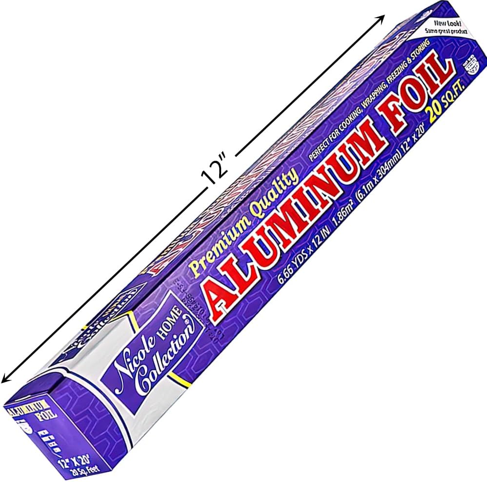 Silver ALUMINUM Premium Roll - 12" x 20" (1 Count) - Perfect For Multipurpose Kitchen & BBQ Use (Pack of 2)