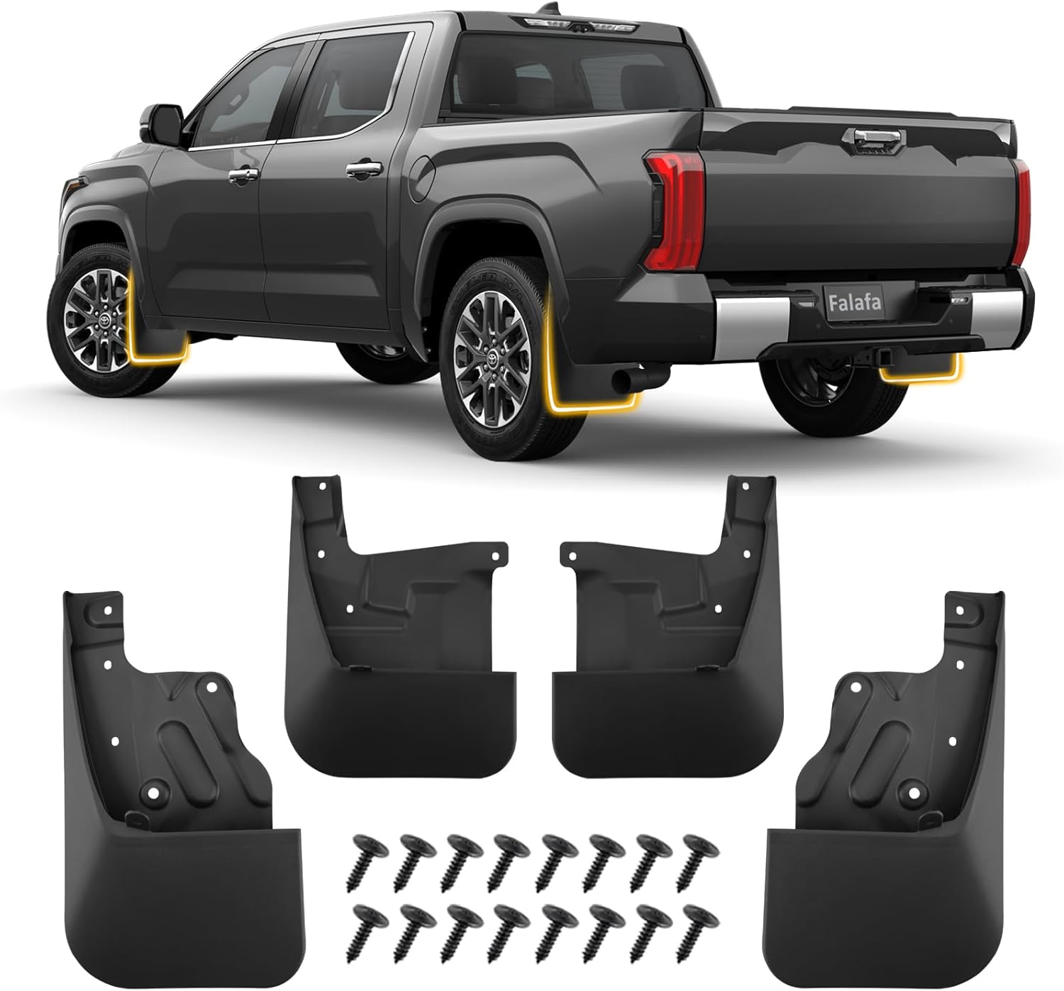 Falafa Mud Flaps Splash Guards for Toyota Tundra 2022 2023 2024 2025, No Drill Mudguards Front and Rear 4pc Set, Heavy Duty Fender Flares Accessories for Tundra