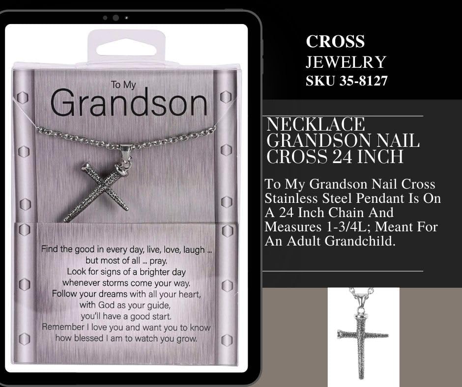 Dicksons to My Grandson Nail Cross Pendant Men's 24 Inch Silver Plated Stainless Steel Everyday Necklace in Presentation Box - Image 3