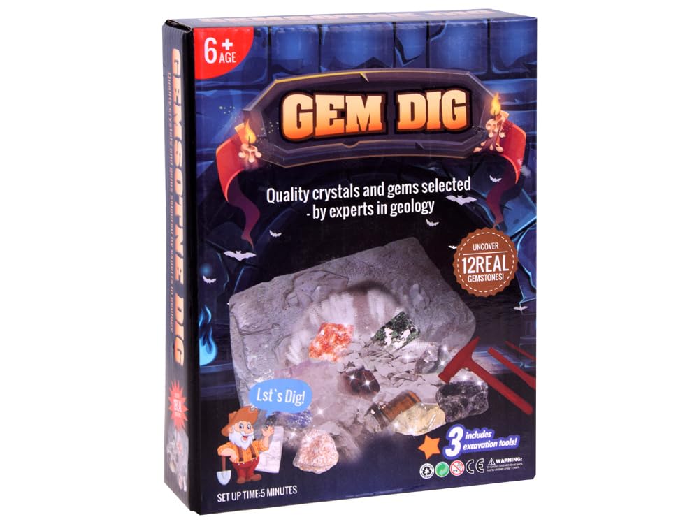 Gemstone Dig Kit for Kids - Real Crystal Digging Set | Archaeologist Kit for Gemstones and Crystals | Ages 8-12