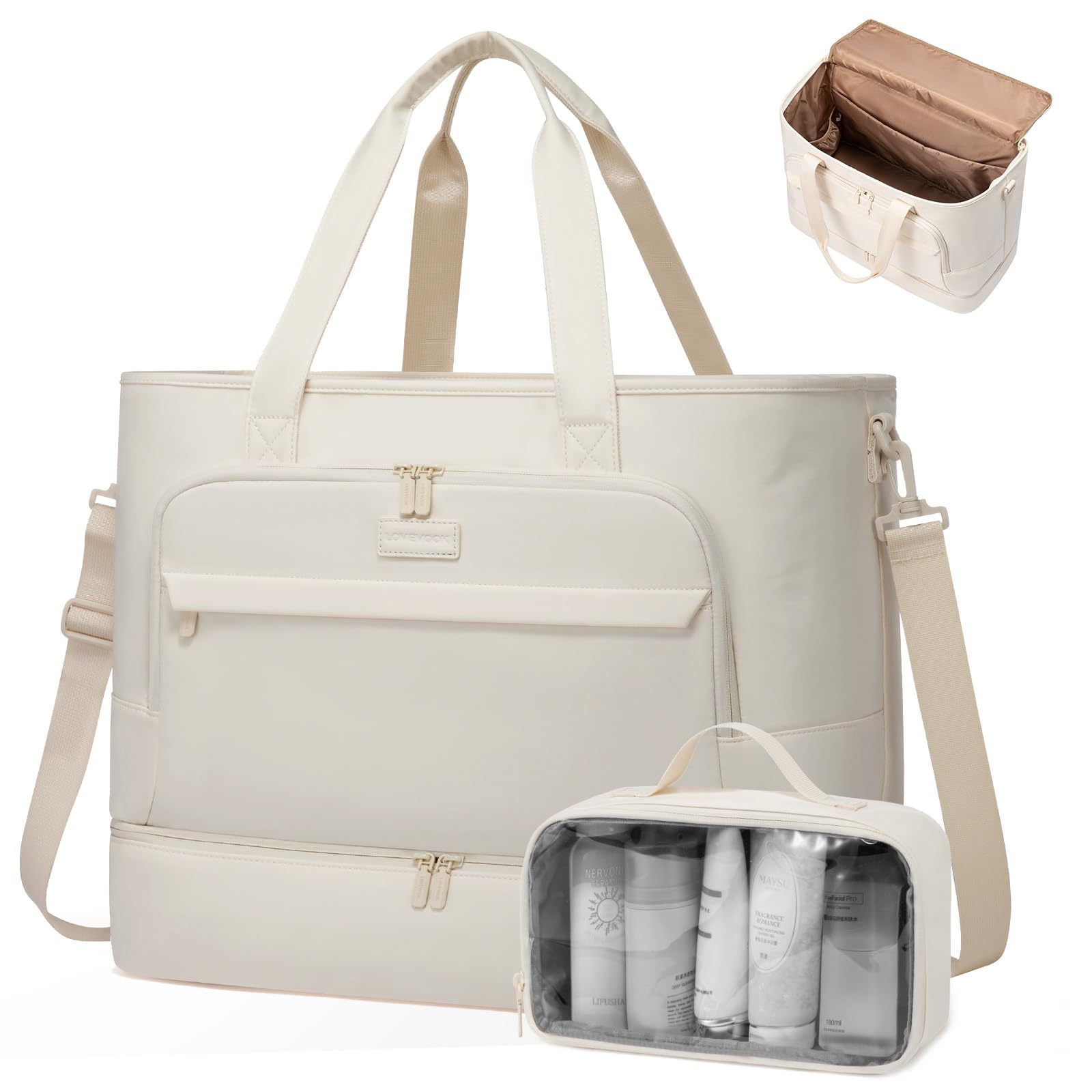 LOVEVOOK Weekender Bags for Women Travel, Large Personal Item Travel Overnight Bag, Carry on Duffle Bags with Shoe Compartment, Toiletry Bag, Wet
