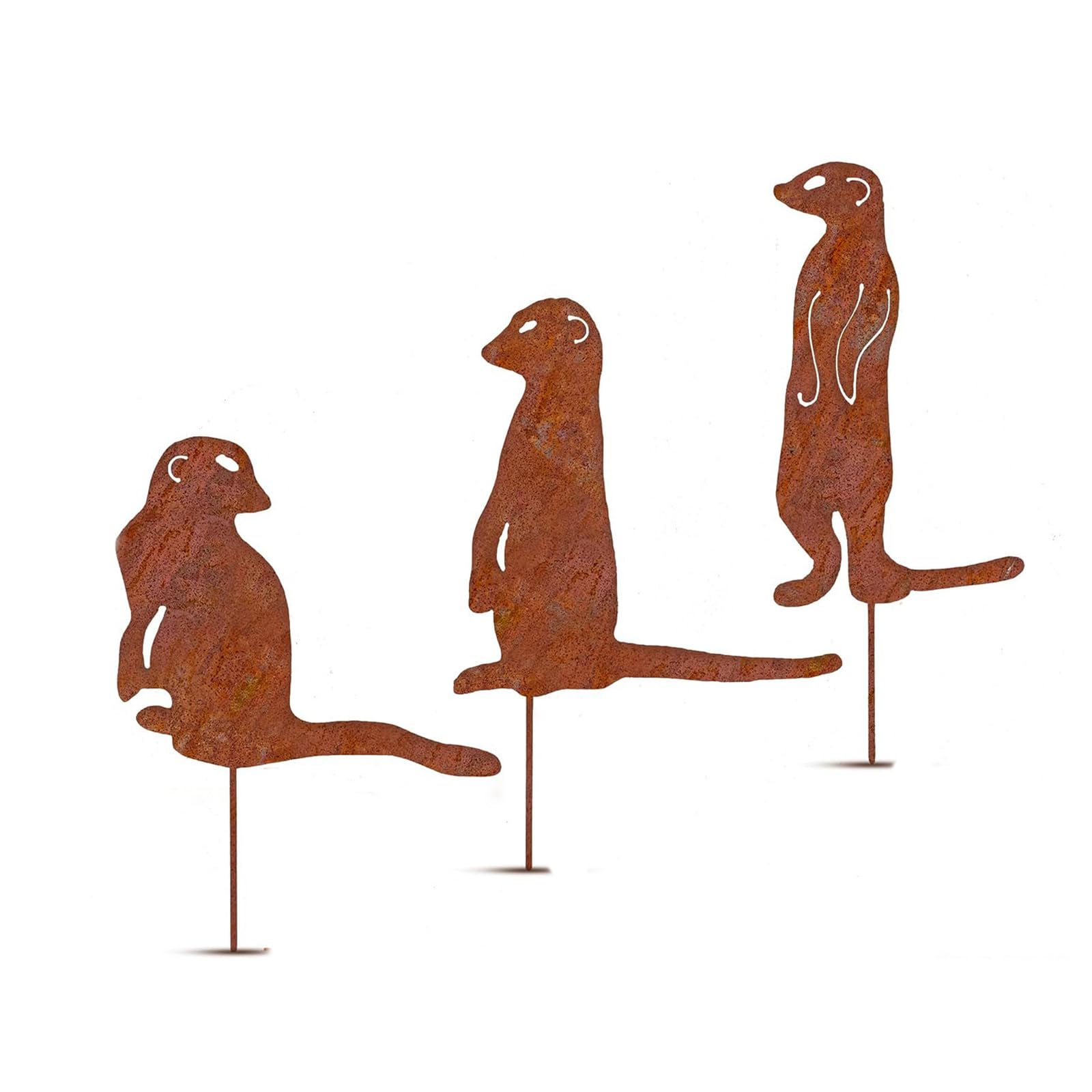 Kahdgss 3 Meerkats Metal Rusted Animals Garden Stakes Art Statues Backyard Garden Yard Sidewalks Outdoor Backyard Decorations Gift Set