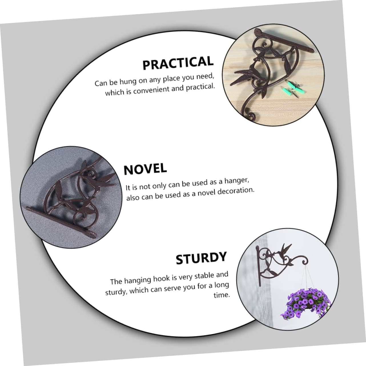 POPETPOP 2pcs Iron Wrought Hanging Basket Bracket European Style Planter Hook Rack for Wall Decor Lightweight and Elegant