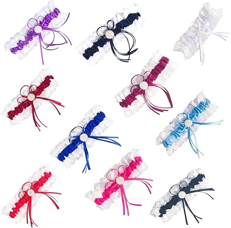 Giarrettiera Sposa In Pizzo Bianco E Rosso - Accessorio Matrimonio Con Fiocchi E Ciondoli - Foto 5