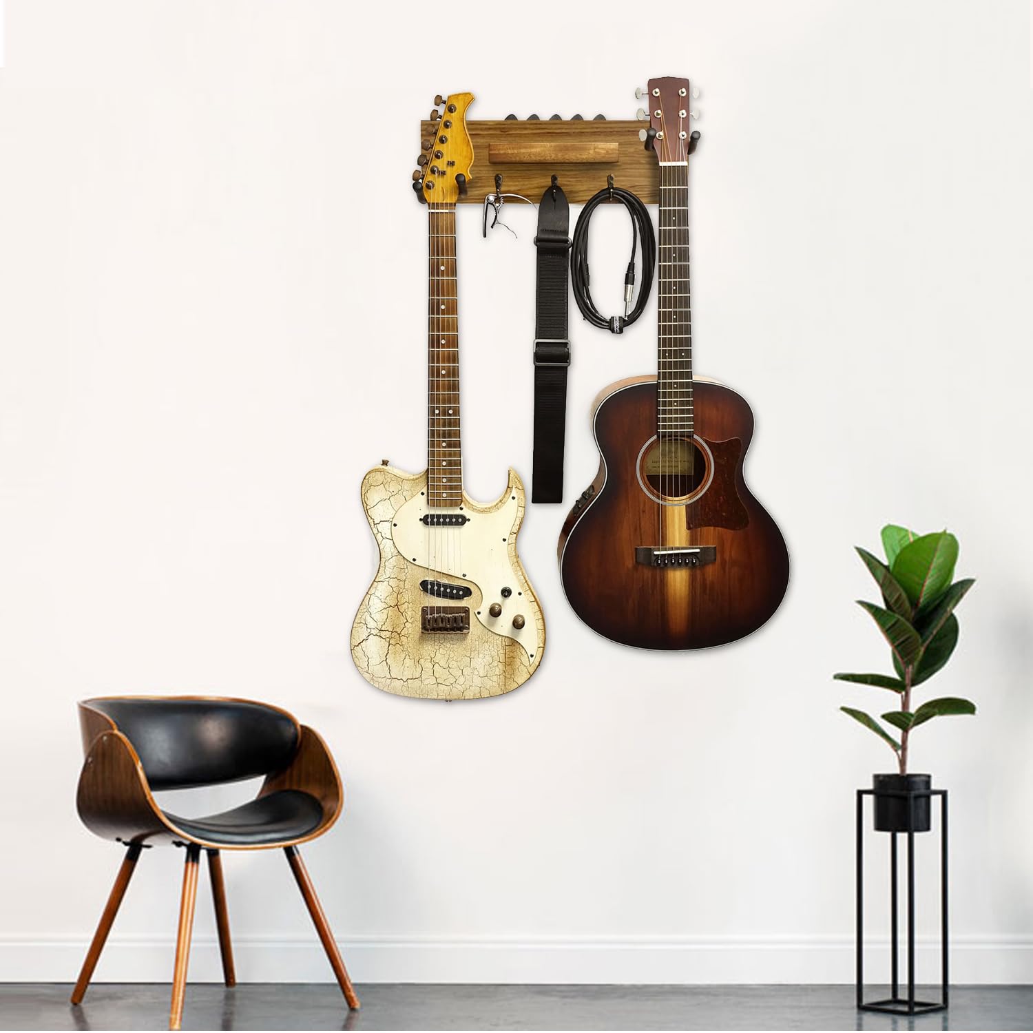 keepdrum GS039E podwójny uchwyt na gitarę Ebony uchwyt ścienny na dwie gitary i akcesoria